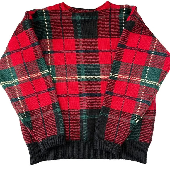 Vintage Club Room 100% Pure Wool Plaid Oversized Heavyweight Sweater Grandpa - Picture 4 of 7